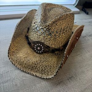 Straw Cowboy Hat with Decorative Band